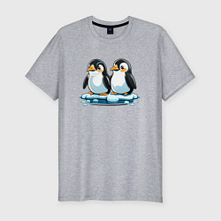 Мужская slim-футболка Два пингвина на льдине