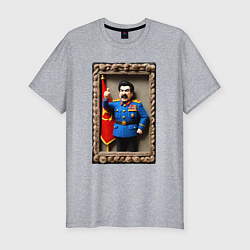 Мужская slim-футболка Вязанный Сталин грозит пальцем - детское творчеств