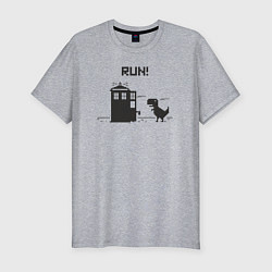 Футболка slim-fit Тардис и динозаврик пиксельный, цвет: меланж