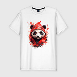 Футболка slim-fit Модная панда в красном капюшоне, цвет: белый