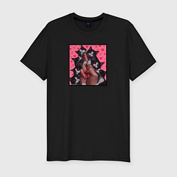 Футболка slim-fit Рука с котиками, цвет: черный