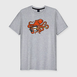 Футболка slim-fit Осьминог гитарист, цвет: меланж