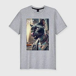 Мужская slim-футболка Cool dude panther from New York - ai art