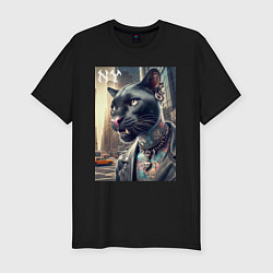 Мужская slim-футболка Cool dude panther from New York - ai art