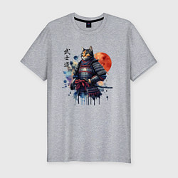 Футболка slim-fit Cat samurai - bushido ai art, цвет: меланж