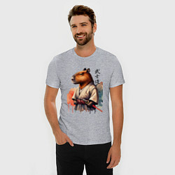 Футболка slim-fit Capybara samurai - ai art fantasy, цвет: меланж — фото 2