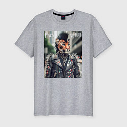 Мужская slim-футболка Леопард панк музыкант - нейросеть