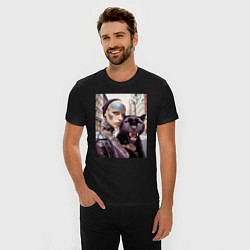 Футболка slim-fit Punk girl under the protection of a panther - New, цвет: черный — фото 2