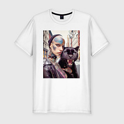 Футболка slim-fit Punk girl under the protection of a panther - New, цвет: белый