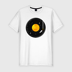 Мужская slim-футболка Космос на виниловой пластинке