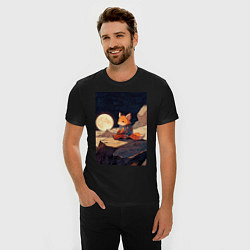 Футболка slim-fit Лиса в космосе, цвет: черный — фото 2