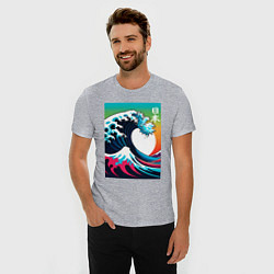 Футболка slim-fit Japanese wave - ai art, цвет: меланж — фото 2