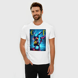 Футболка slim-fit Cyber Pikachu - neon glow ai art, цвет: белый — фото 2