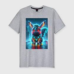 Футболка slim-fit Cyber Pikachu in the neon metropolis - ai art, цвет: меланж