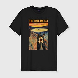 Мужская slim-футболка The scream cat art