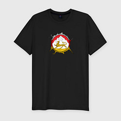 Футболка slim-fit Герб Осетии на порванной ткани, цвет: черный