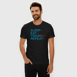 Футболка slim-fit Eat sleep train repeat - blue and red, цвет: черный — фото 2