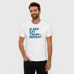 Футболка slim-fit Eat sleep train repeat - blue and red, цвет: белый — фото 2