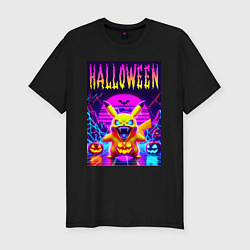 Мужская slim-футболка Pikachu - halloween vaporwave