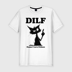 Мужская slim-футболка DILF damn I love felines