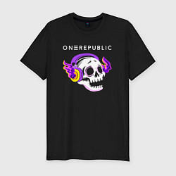 Футболка slim-fit OneRepublic - неоновый череп, цвет: черный