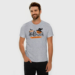 Футболка slim-fit Halloween - тыква в шляпе, цвет: меланж — фото 2