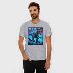 Футболка slim-fit Dude tyrannosaur on a skateboard - ai art, цвет: меланж — фото 2