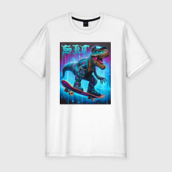 Мужская slim-футболка Dude tyrannosaur on a skateboard - ai art