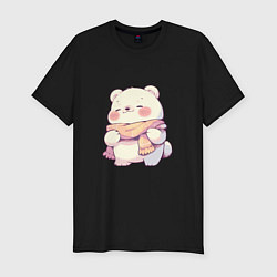 Футболка slim-fit Милый кавайный белый мишка, цвет: черный