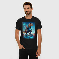 Футболка slim-fit Cyber tyrannosaur on a hoverboard - neon glow fant, цвет: черный — фото 2