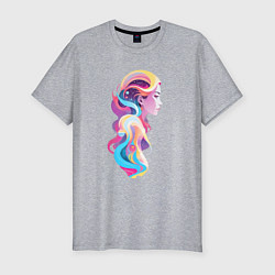 Мужская slim-футболка Радужный профиль девушки