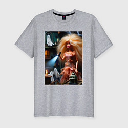 Мужская slim-футболка Барби с фонариком забралась на чердак в ночь на хэ