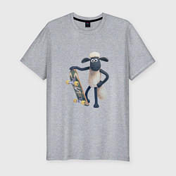 Мужская slim-футболка Барашек Шон со скейтом