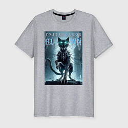 Футболка slim-fit Cyber black cat - halloween horror fantasy, цвет: меланж