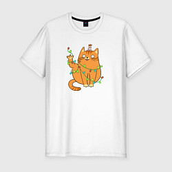 Мужская slim-футболка Кот хоба - Новый год