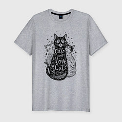 Футболка slim-fit Keep calm and love cats, цвет: меланж