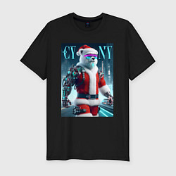 Футболка slim-fit Cyber new year - cyberpunk ai art, цвет: черный