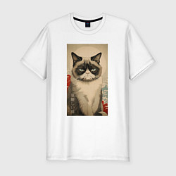 Мужская slim-футболка Мемный кот - японский стиль