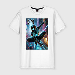 Футболка slim-fit Neon Spider-man - ai art fantasy, цвет: белый