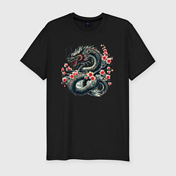 Мужская slim-футболка Japanese dragon and sakura - irezumi