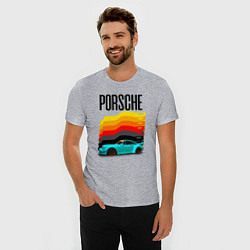 Футболка slim-fit Автомобиль Porsche на фоне флага Германии, цвет: меланж — фото 2