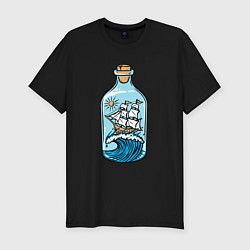 Футболка slim-fit Парусник в бутылке, цвет: черный