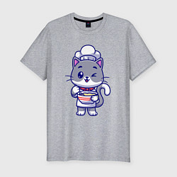 Футболка slim-fit Котик на кухне, цвет: меланж