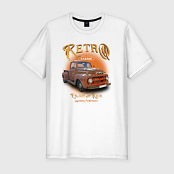 Футболка slim-fit Ретро гараж и автомобиль Ford F, цвет: белый