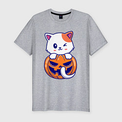 Мужская slim-футболка Halloween meow