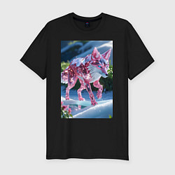 Мужская slim-футболка Кристальный волк на снегу