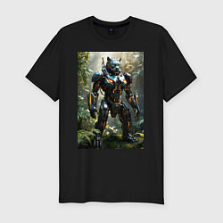 Мужская slim-футболка Кибер-пантера вышла на охоту