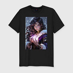 Мужская slim-футболка Прекрасная девушка-маг накладывает чары