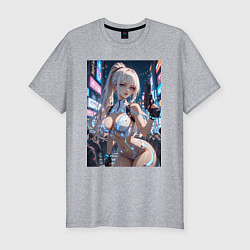 Мужская slim-футболка Девушка с пистолетом с киберимплантами