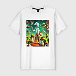 Футболка slim-fit Рик и Морти среди уток - нейроарт, цвет: белый